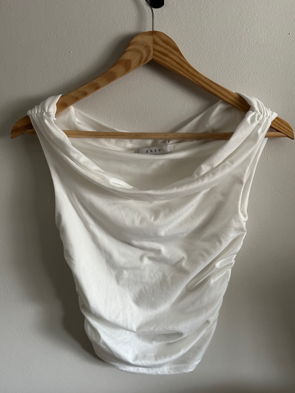 gaze White Drape Neck Tank Top